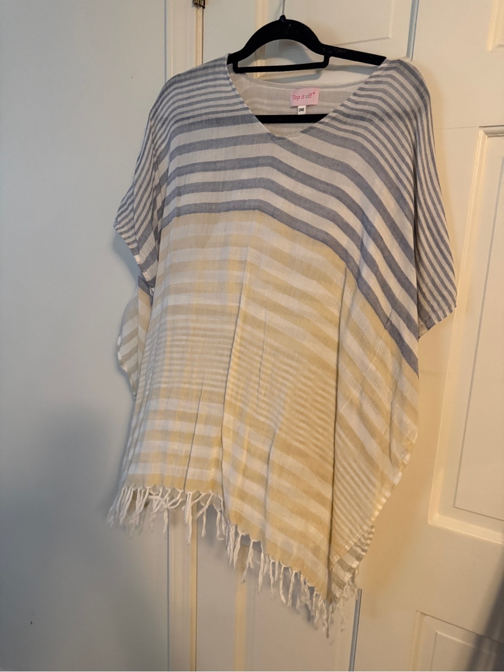 Lightweight Striped Tunic Top - Gray & Cream by Top It Off